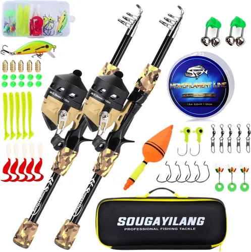 Vista 9 de Sougayilang Kids Fishing Rod and Reel Combo,Light Weight Fishing Pole with Spincast Fishing Reel Tackle Bag Lures for Youth,Girls and Boys Good