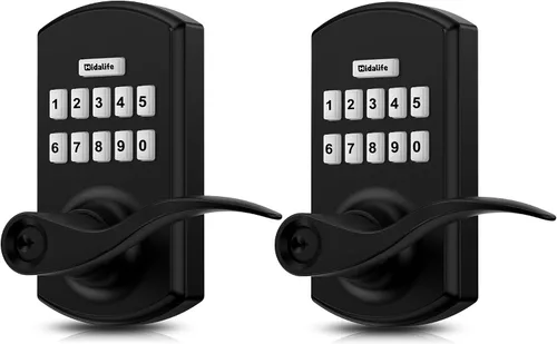 Vista 11 de Hidalife Cerradura de puerta con teclado con asa, entrada sin llave para puerta delantera, modo de paso manual, negro mate