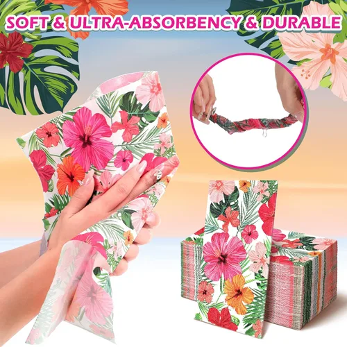 Vista 5 de Hotop Paquete de 100 servilletas hawaianas para invitados, servilletas tropicales, decoraciones de fiesta Luau, toallas de papel decorativas