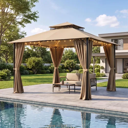 Vista 14 de COBIZI 10x15 Outdoor Patio Gazebo with Privacy Curtains, Khaki Caqui