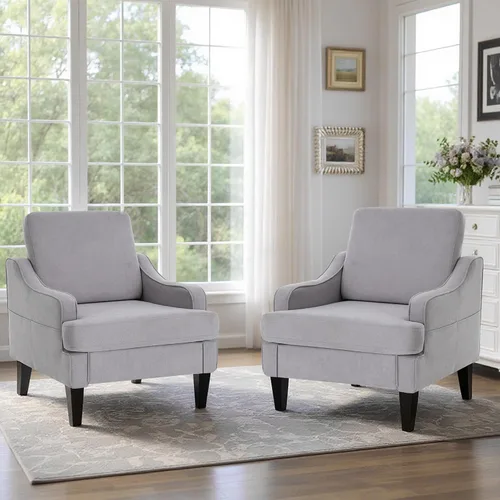 Vista 14 de Silla decorativa para sala de estar, sillón de mediados de siglo, sillas de sala de estar, silla de lectura tapizada para dormitorio, sofá Beige