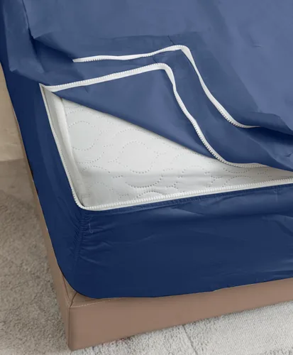 Vista 9 de Twin Zip Sheet 39x75-3 Piece Full Size Zipper Fitted Sheet - 1 Base & 2 Top Sheet - 1200TC 100% Cotton Breathable & Cooling - Fits 15" Deep Pockets