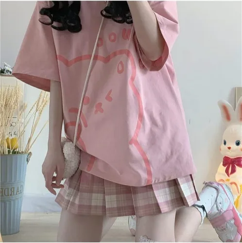Vista 3 de Tyadorw Camisa Kawaii para mujer, camisas estéticas Harajuku, ropa urbana japonesa Kawaii Bear Graphic camisetas Kawaii de gran