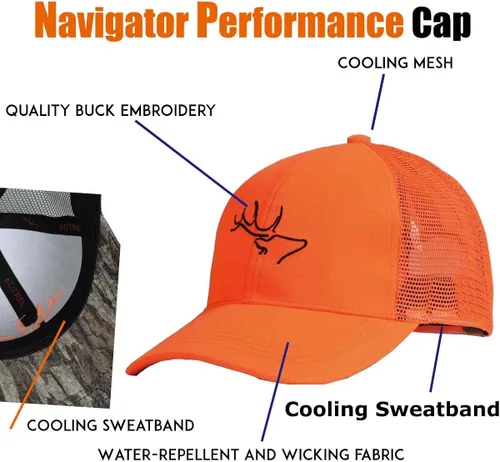 Vista 3 de EDTREK Performance Trucker - Gorra de caza de malla transpirable - Sombrero de camuflaje de madera y sombrero de caza naranja