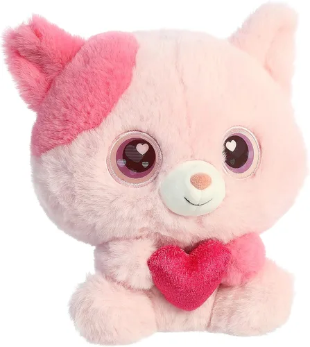 Vista 2 de Aurora Encantador gato lenticular enamorado de peluche – Cambio de color – Juego interactivo – Rosa 6 pulgadas