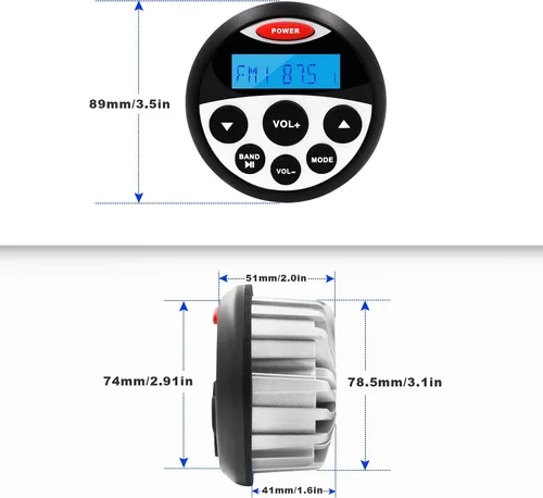 Vista 4 de Estéreo marino - Impermeable Bluetooth MP3 USB AM/FM Radio con 2 altavoces negros (304-4001B)