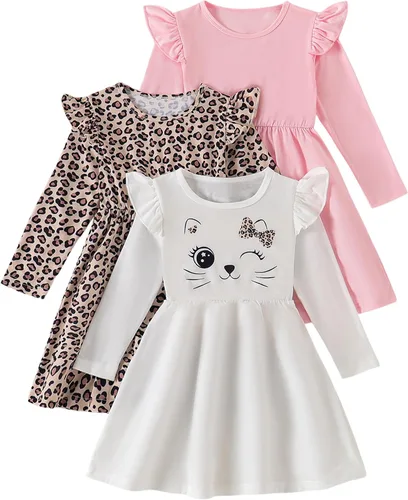 Vista 15 de Vestidos para niñas Vestidos para niñas pequeñas Paquete de 3 Vestido casual de fiesta con estampado patinador acampanado tipo A Vestido de verano
