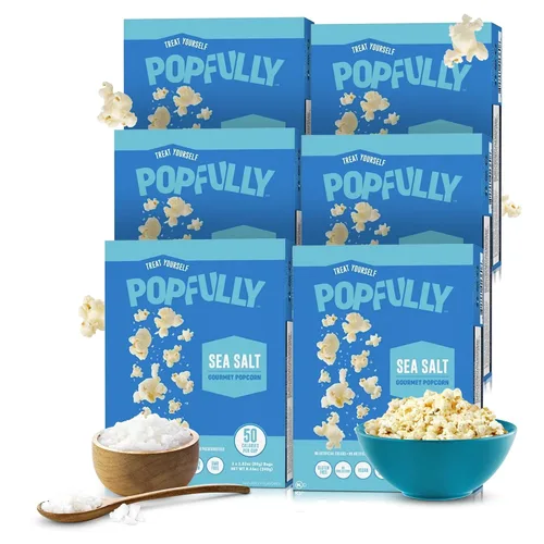 Vista 19 de POPFULLY Palomitas 94% libres de grasa totalmente explotadas, bolsas para compartir, sabor a mantequilla ligera, gran explosión, bolsas