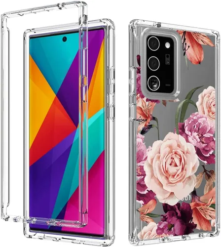 Vista 6 de Funda para Galaxy Note 20 Ultra 5G N986U con protector de pantalla de vidrio templado, funda protectora de cuerpo completo con patrón floral