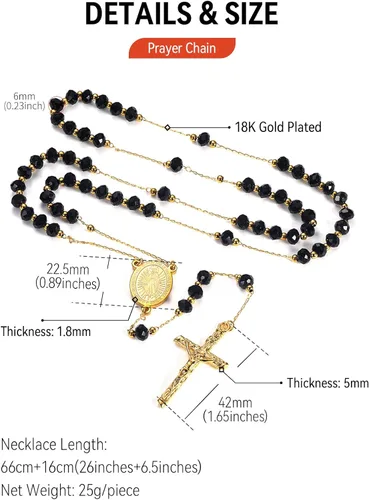 Vista 6 de FaithHeart Collar de cruz de rosario cristiano para mujeres y hombres, acero inoxidable para orar rosario en Y, caja de regalo