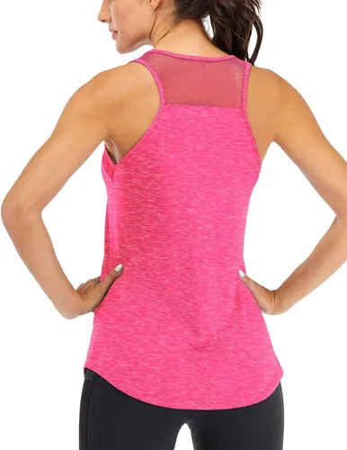 Vista 12 de Fihapyli ICTIVE - Camiseta sin mangas de entrenamiento para mujer, de malla transpirable, espalda cruzada, sin espalda, para correr Albaricoque