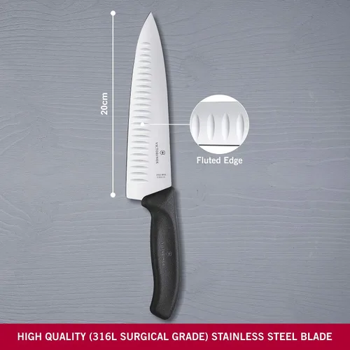 Vista 3 de Victorinox Swiss Classic - Cuchillo de chef de 8 pulgadas con hoja Granton, acero inoxidable, color negro