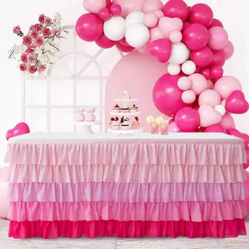 Vista 14 de Falda de Mesa de Tul Negro de 6 pies Falda de Mesa Tutú Para Mesa Rectangular Decoraciones de Fiesta de Cumpleaños Baby Shower Fiestas de Niñas