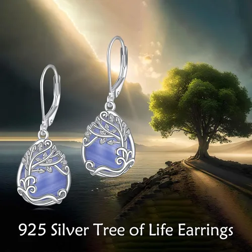 Vista 176 de Aretes colgantes con forma de lágrima de filigrana de piedra lunar de plata de ley 925 con cierre de palanca para mujer, regalos de joyería