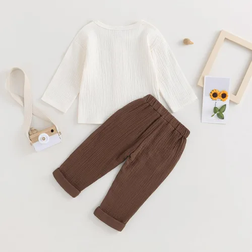 Vista 7 de Thorn Tree Conjunto de ropa de 2 piezas para niños y niñas, camisa de manga larga con botones y cintura elástica, 2 piezas