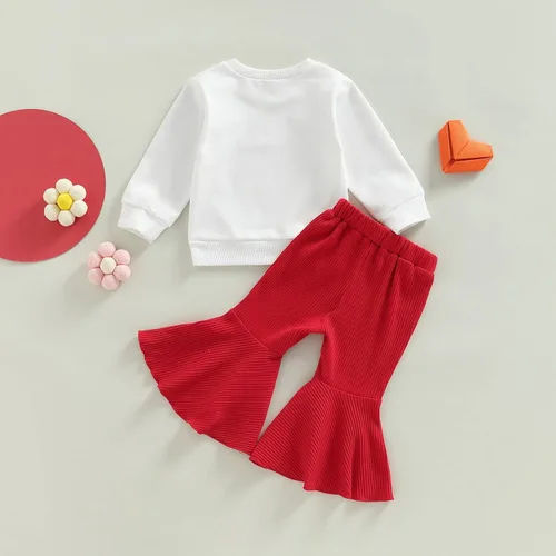 Vista 4 de Ehfomius Conjunto de 2 piezas de sudadera de manga larga con cuello redondo y pantalones acampanados para bebé niña
