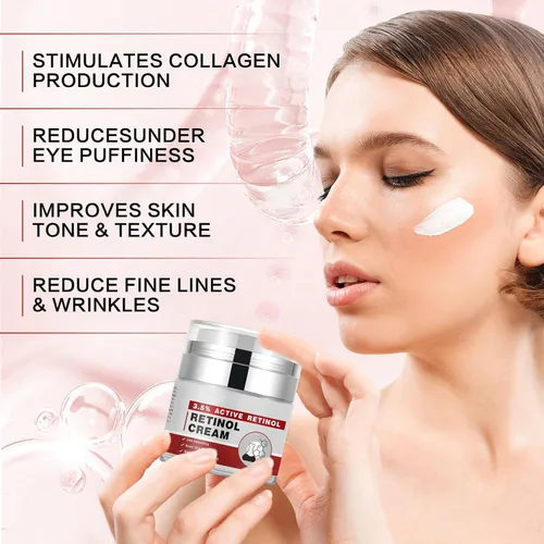 Vista 2 de Crema de retinol para cara con colágeno, ácido hialurónico antienvejecimiento y antiarrugas, crema de estiramiento facial para tensar y reafirmar