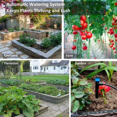 Vista 7 de Kit de riego por goteo de 64 pies con temporizador de jardín, sistema de riego de plantas con boquillas de chorro de tubería y temporizador de agua