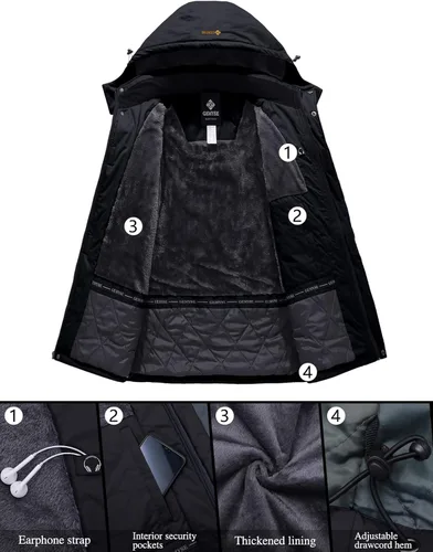 Vista 3 de GEMYSE Chaqueta de esquí impermeable para hombre, con aislamiento de invierno, resistente al viento, con capucha, Nieve