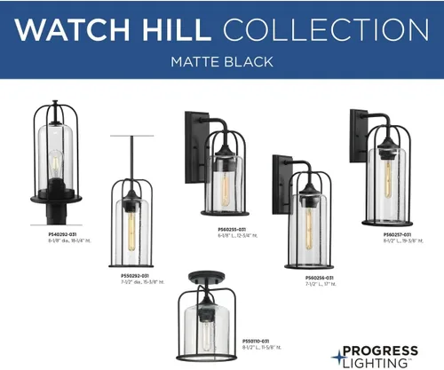 Vista 5 de Progress Lighting Watch Hill Collection - Farol de pared grande con textura de cristal transparente negro con textura de 1 luz para casa de campo