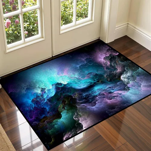Vista 22 de Alfombra galaxia de 2 x 3 pies para habitación de niños, alfombra de cielo estrellado de pelo bajo, antideslizante, lavable, alfombra nebulosa