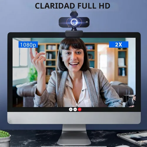 Vista 2 de Cámara web 2K para computadora/laptop/escritorio/PC, cámara con micrófono, USB Plug&Play, corrección automática de poca luz, cubierta de privacidad