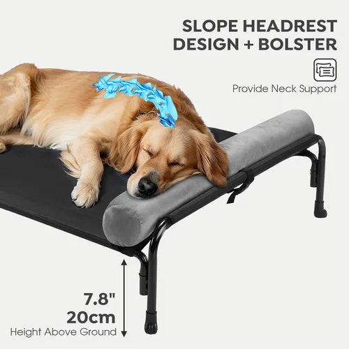Vista 2 de Veehoo Cama Elevada Grande para Perros, Cama Colgante para Perros al Aire Libre con Cojín de Cabezal Removible de Un Lado, Malla Teslin Transpirable