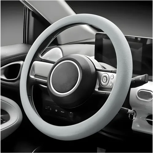 Vista 7 de Funda para volante de coche, de 13 a 14 pulgadas, protector de volante de silicona suave antideslizante, funda elástica extensible para volante que