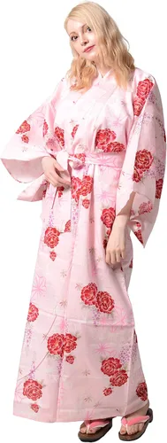 Vista 18 de Kimura Jitsugyo Bata Yukata Kawaii Tradicional de Kyoto para Mujer de Fácil Uso (Kimono Casual Japonés) Set 2 Albaricoque