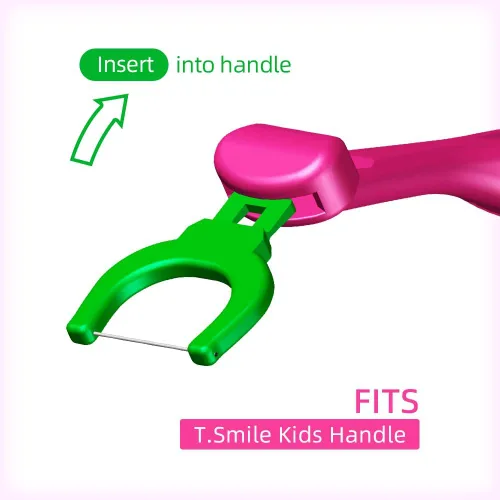 Vista 2 de T.Smile Cabezas de recambio de hilo dental evolutivo para niños, tamaño infantil, sin fluoruro, para edades de 3 años en adelante