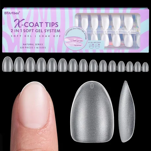 Vista 19 de BTArtbox - Uñas postizas transparentes de cobertura completa con estuche, almendra mediana, 500