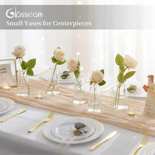 Vista 4 de Glasseam Jarrones de flores transparentes para centros de mesa: moderno juego de 12 jarrones de cristal para bodas, fiestas, centros de mesa