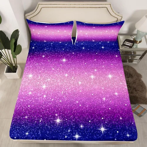 Vista 10 de Erosebridal Juego de sábanas bajeras de color rosa degradado para niñas, tamaño individual, Gittler Galaxy Gittler, color rosa claro, pastel