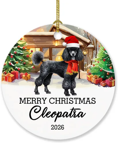 Vista 10 de Adorno personalizado de caniche negro, regalo para perro, mamá, perro, papá, adorno de Navidad único de perro caniche negro 2025, adorno de caniche