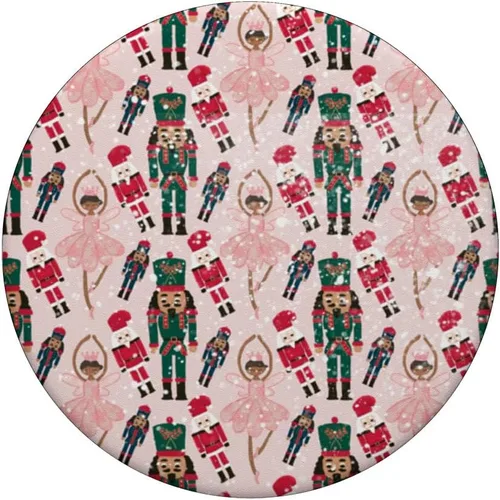 Vista 3 de Feliz Navidad Preppy Rosa Bailarina Navidad Cascanueces Estampado PopSockets Estándar PopGrip