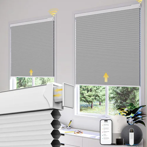 Vista 7 de CINONEKO Persianas celulares motorizadas de tamaño personalizado (21-69 pulgadas de ancho x 22-93 pulgadas de alto), persianas inteligentes de panal