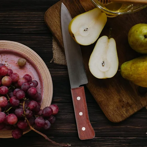 Vista 3 de SHERCHPRY Mango ergonómico de repuesto de mango de cuchillo de madera de pera para cortador de cocina, cómodo, antideslizante, fácil instalación