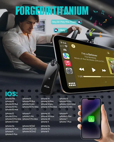 Vista 5 de Adaptador inalámbrico Carplay para Apple iPhone iOS 10+ y coches de 2016+, modelo actualizado que añade función de escape de emergencia, control