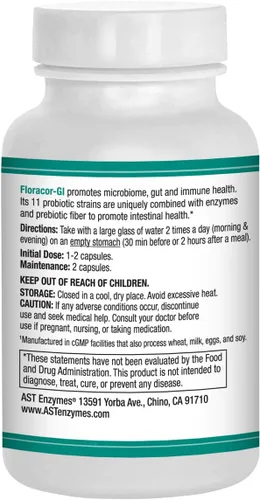 Vista 2 de AST Enzymes Floracor - Apoya la salud intestinal e intestinal - Fórmula premium de probióticos, prebióticos y enzimas - 60 cápsulas vegetarianas