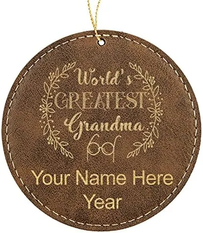 Vista 6 de LaserGram Personalized Christmas Ornament, World's Greatest Grandma, Faux Leather, Custom Laser Engraved Gift Idea (Round Shape, Black with Gold)