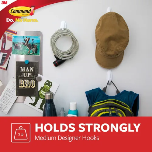 Vista 3 de Command Ganchos medianos de diseño, 6 ganchos y 12 tiras, ganchos de pared colgantes sin daños con tiras adhesivas, ganchos adhesivos para colgar
