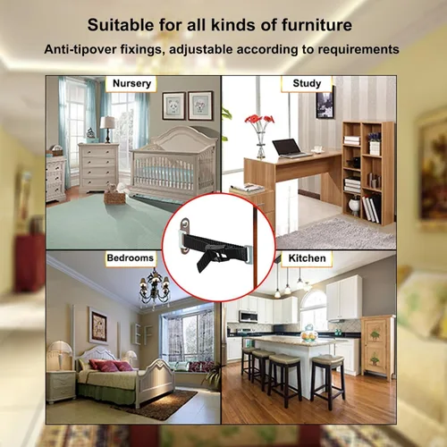 Vista 6 de Anclajes para muebles a prueba de bebés (2 juegos), anclajes de muebles antipunta, anclaje de pared para muebles, correas ajustables para muebles