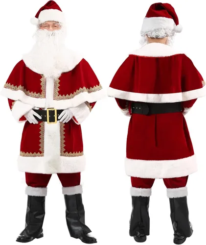 Vista 3 de SuBleer Santa Claus Costume for Men Deluxe Santa Costume Velvet Santa Suit Adults Men Santa Outfit for Christmas Party