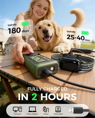 Vista 7 de Rojeco Collar de choque de perro 2 en 1 y collar de ladrido de perro, collar de perro remoto de 3300 pies con resistencia al agua IPX7, modos