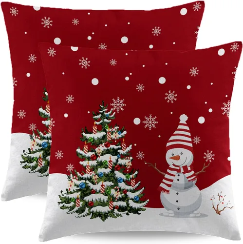 Vista 9 de Fundas de Almohada de Navidad Azul Marino 16x16 Juego de 2 Estilo Granja Muñeco de Nieve Copo de Nieve Árbol de Navidad Fundas de Almohada