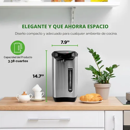Vista 4 de NutriChef Olla de urna de agua caliente aislada de acero inoxidable, dispensador automático y manual, caldera automática, cierre de bloqueo