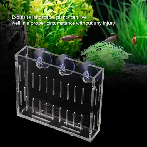 Vista 4 de Yosoo Health Gear Taza de plantación de acuario, maceta acrílica para plantas acuáticas, soporte para macetas acuáticas con 3 ventosas, taza