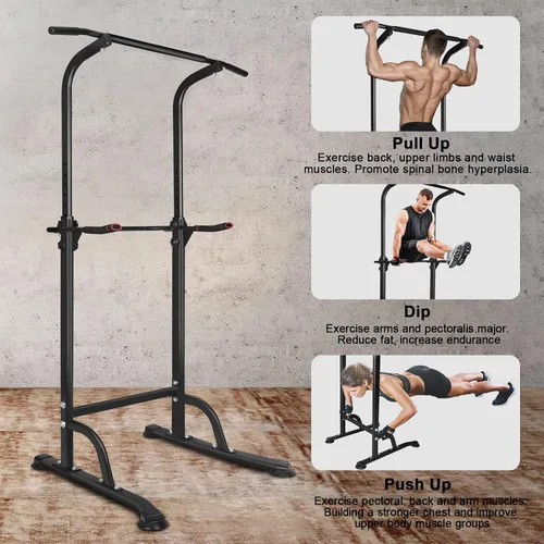 Vista 3 de Power Tower - Estación de inmersión de entrenamiento con barra de dominadas, altura ajustable, soporte de inmersión multifunción para gimnasio