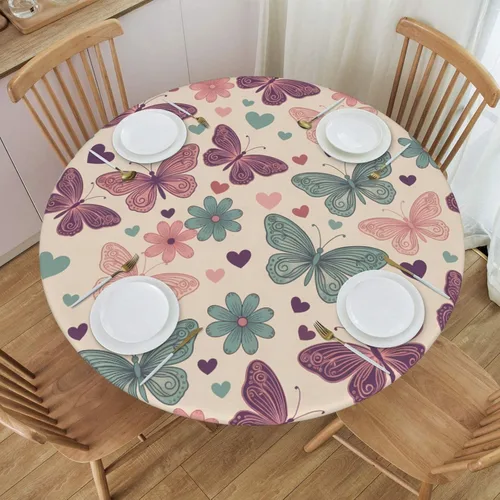 Vista 58 de Decorative Round Tablecloth Fitted Elastic 26" - 30" Butterfly Waterproof Table Cloth Cover Stretch Table Pad Cover for Parties Weddings Banquet