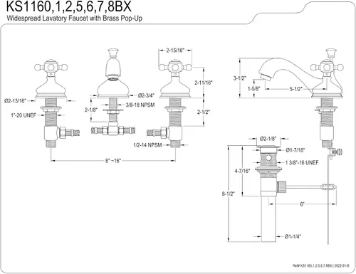 Vista 6 de Kingston Brass KS1167BX - Grifo de baño extendido de 8 pulgadas, latón cepillado